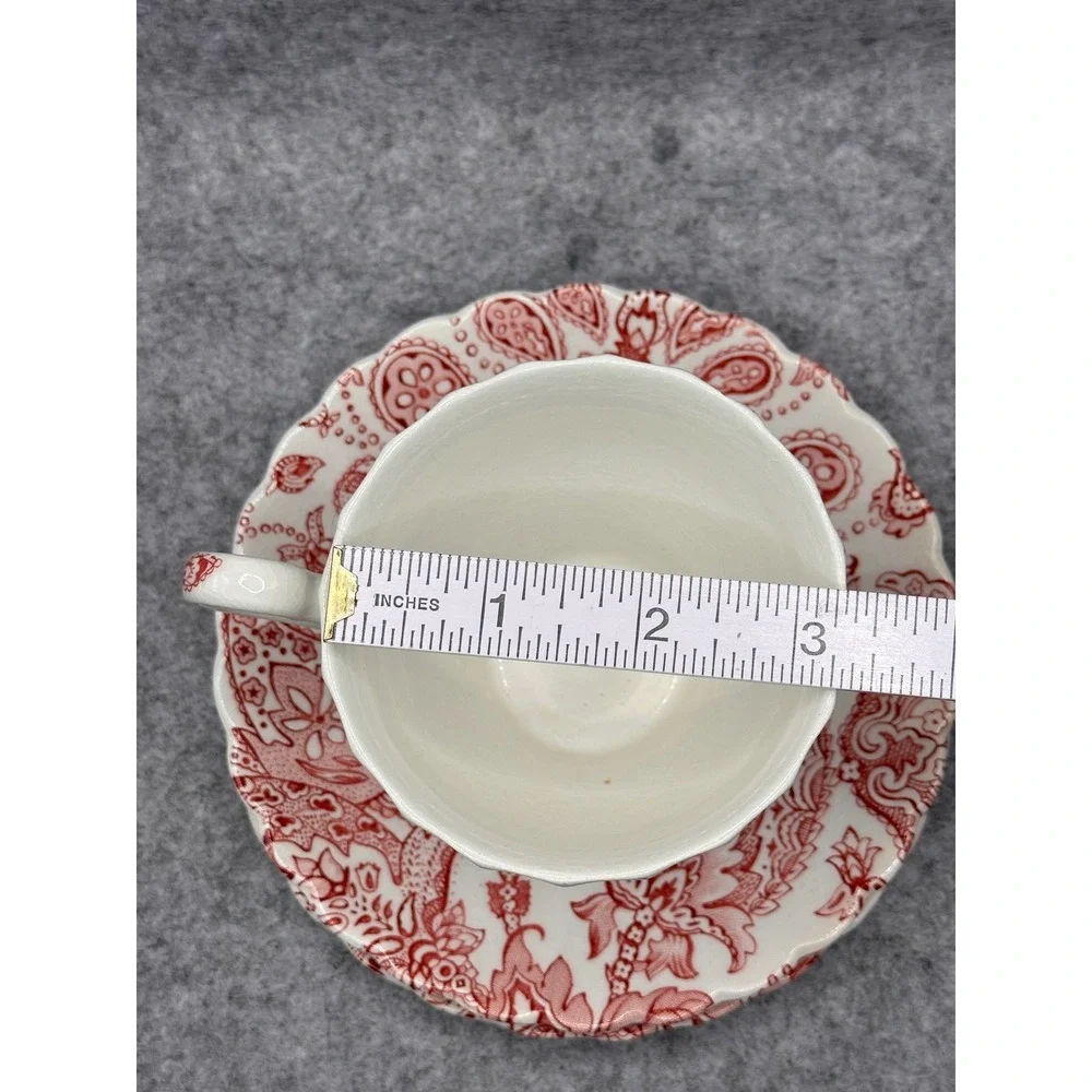 Johnson Bros Paisley Red Transferware Ironstone Tea Cups and Saucers Set of 5